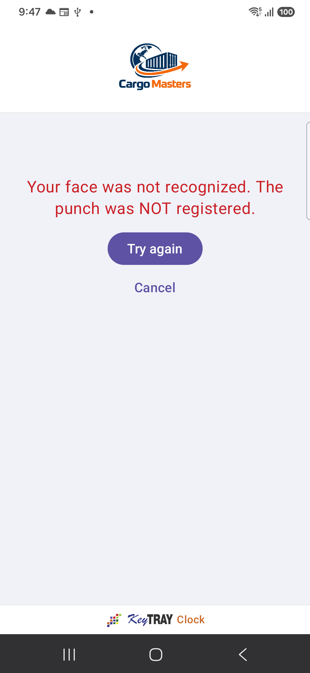 Your face was not recognized