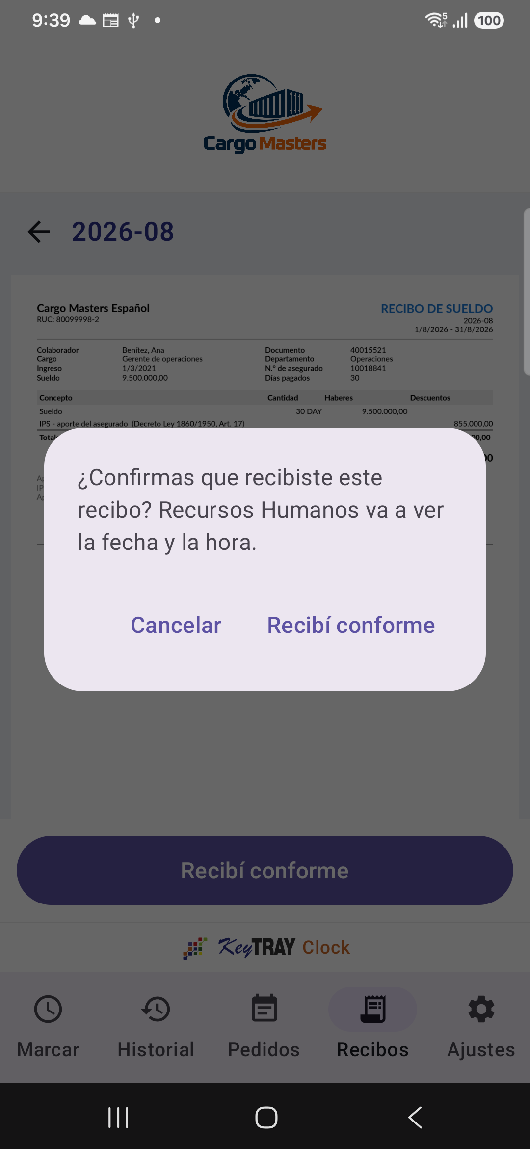 Confirmar el recibo