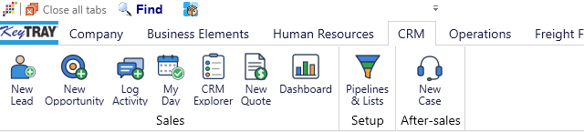 The CRM tab of the ribbon