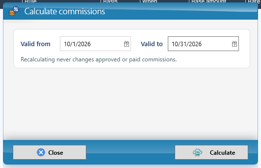 Calculating the commissions of the period