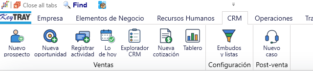 La pestaña CRM de la cinta