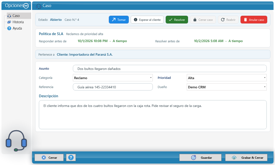 Un caso con sus plazos