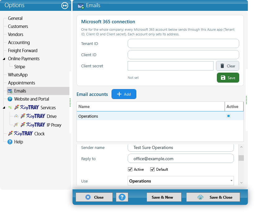 System Options > Emails: the account with the Operations use