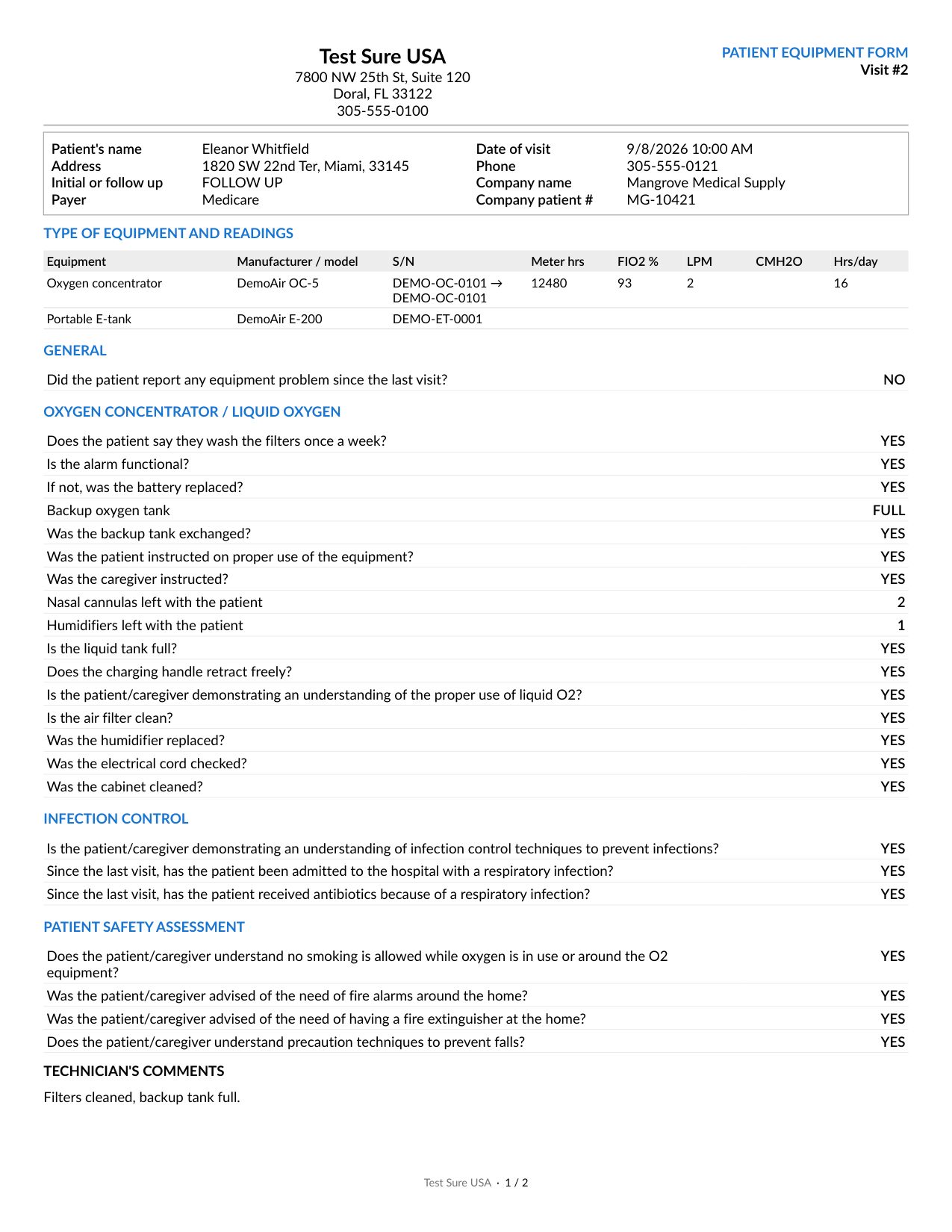 The visit PDF: Patient Equipment Form