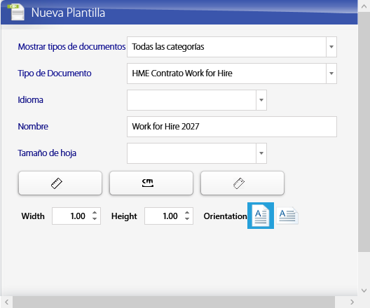 Nueva Plantilla con un tipo de documento de contrato HME