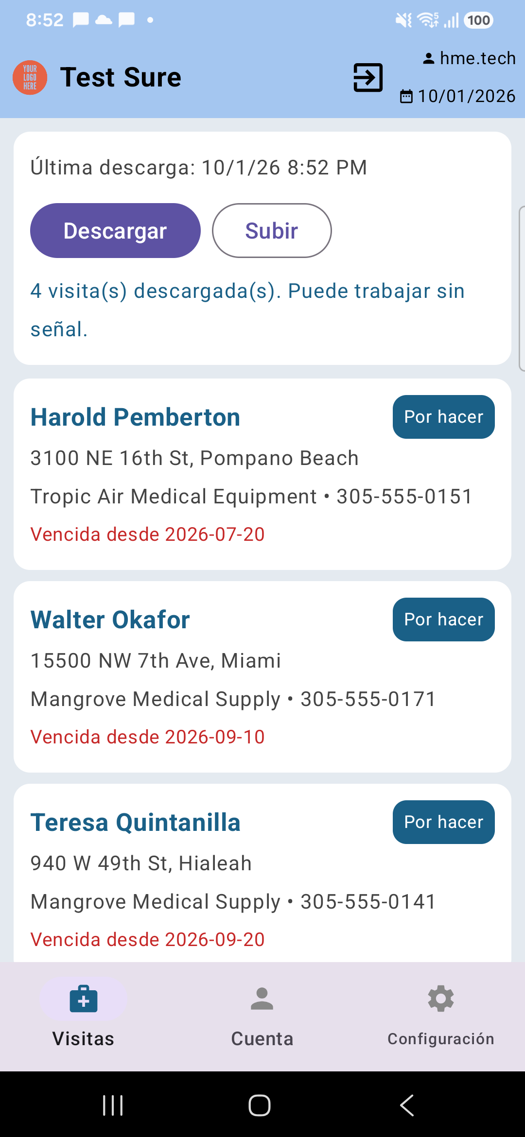 La pestaña Visitas del teléfono