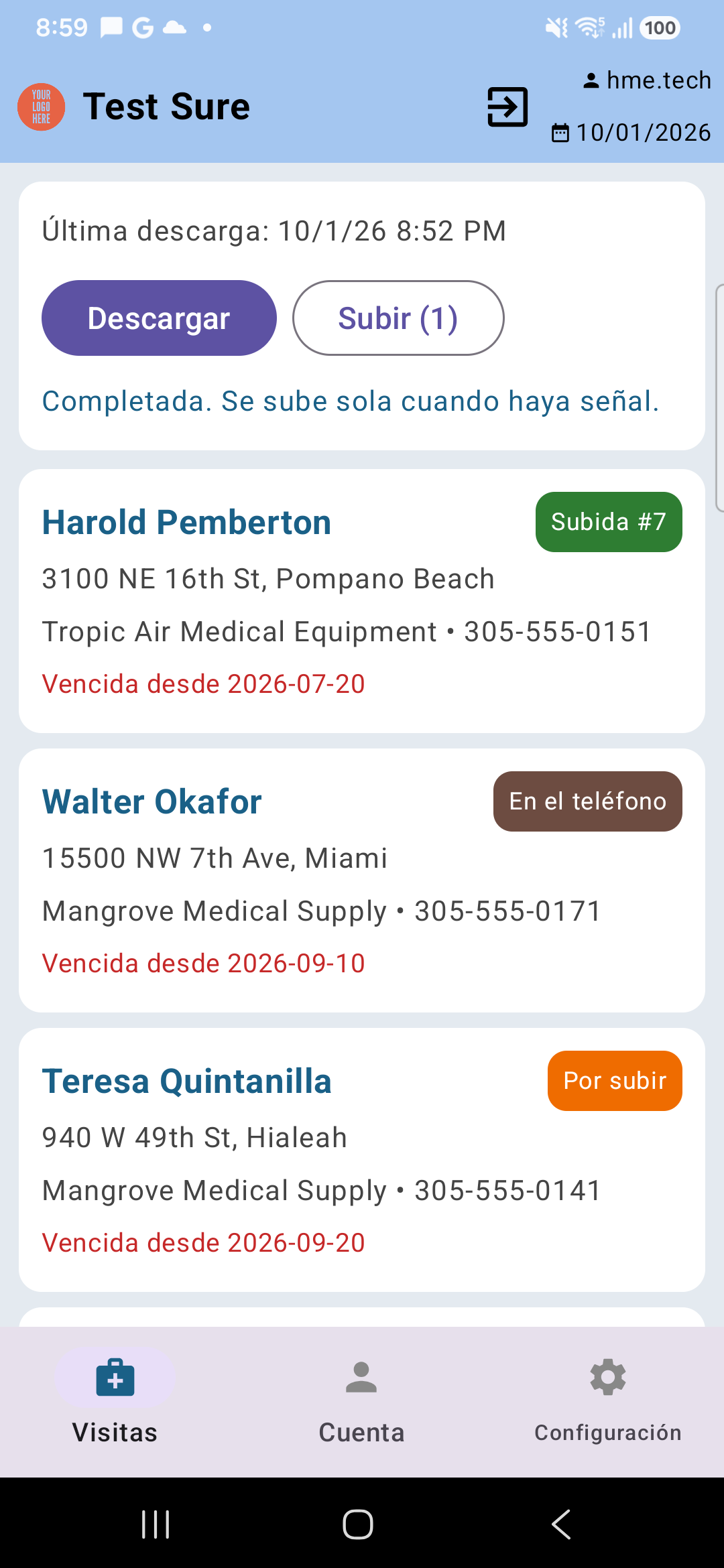 Visitas por subir y visitas ya subidas